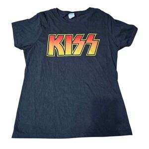 KISS Band T Shirt Graphic Tee Rock and Roll Music Black Short Sleeve Size L‎